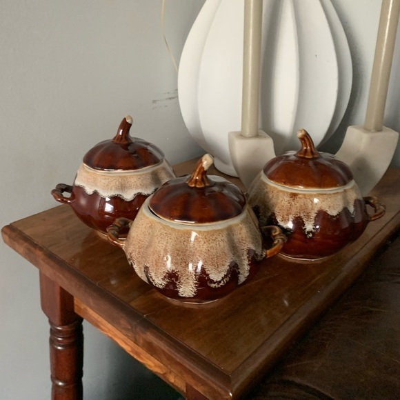 Set of 3 Brown pumpkins home decor or for dinner use oven safe dining fall - Picture 6 of 8